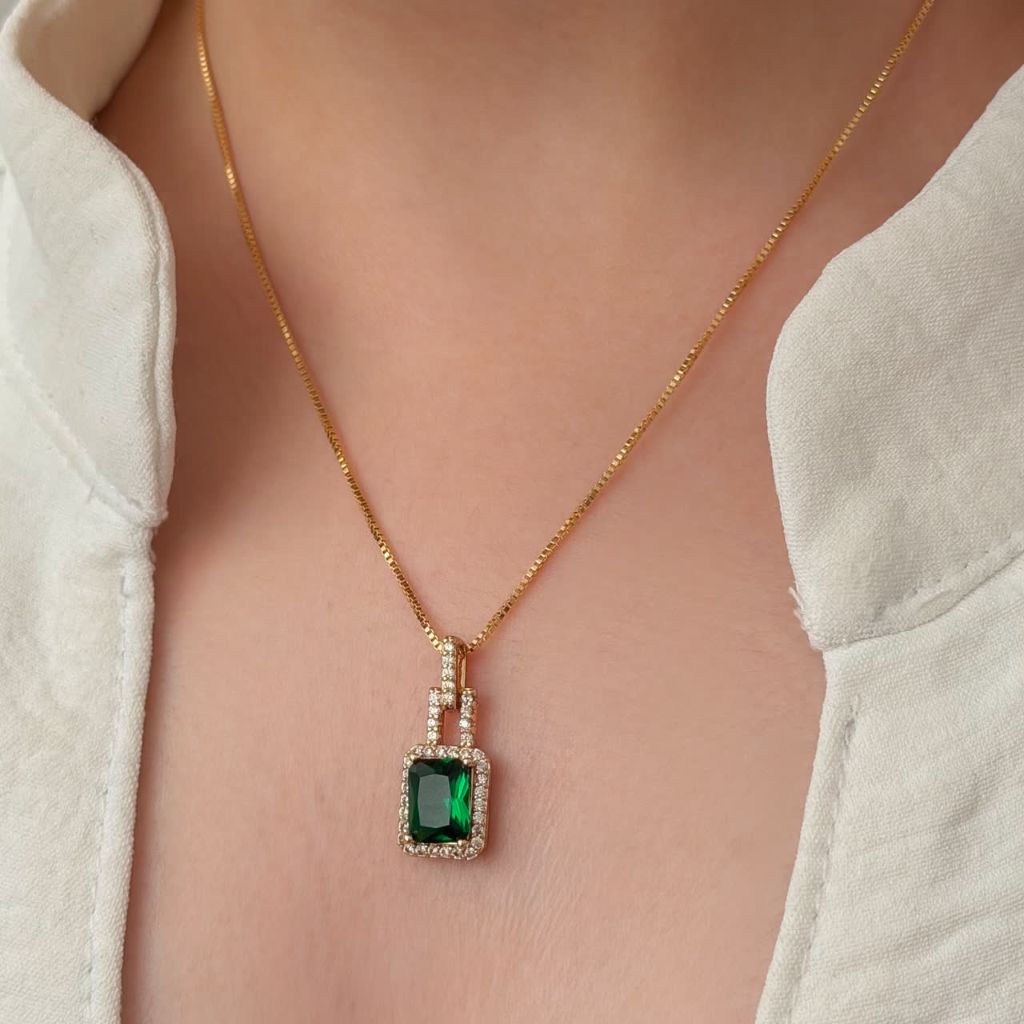 پلاک نگین سبز ژوپینگ بدون زنجیر کد 2670 - خرید آنلاین از گالری آداس